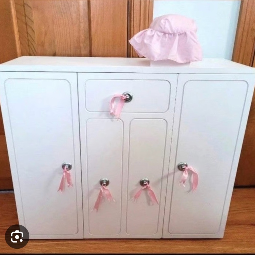 White and Pink Doll Wardrobe with Accessories